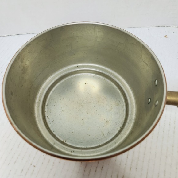 BONGUSTO Copper Sauce Pan/Pot Lid ITALY 7" Dia Covered Cooking TinLined VTG Wood - Picture 11 of 16